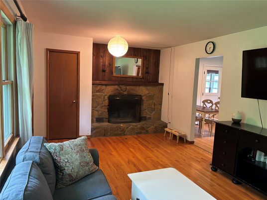 Dining room, Fireplace, Interior, Living room, Wood Texture Flooring
