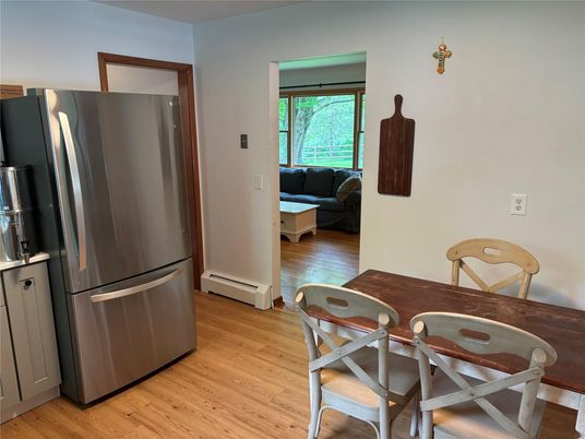 Dining room, Interior, Kitchen, Living room, Stainless Steel Appliances, Wood Texture Flooring