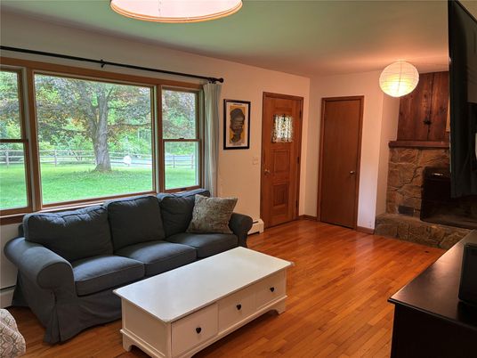 Interior, Living room, Stone Walls, Wood Texture Flooring