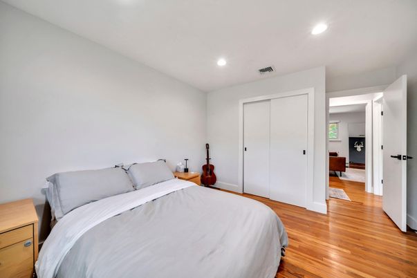 Bedroom, Interior, Recessed Lighting, Wood Texture Flooring
