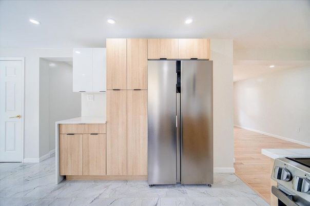 Interior, Kitchen, Marble, Recessed Lighting, Stainless Steel Appliances