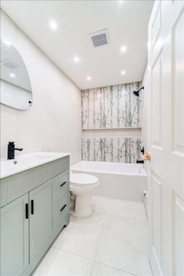 Bathroom, Interior, Marble Walls, Recessed Lighting