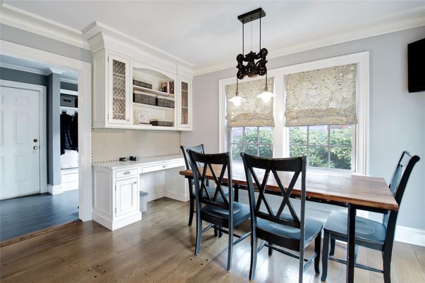 Dining room, Interior, Pendant Lights, Wood Texture Flooring