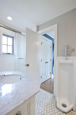 Bathroom, Interior, Recessed Lighting, Wood Texture Flooring