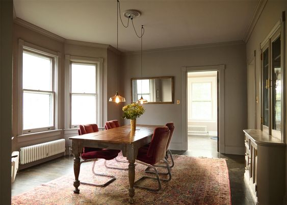 Dining room, Interior, Pendant Lights, Wood Texture Flooring