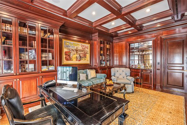 Home Office, Interior, Recessed Lighting, Wooden Beams, Wood Texture Flooring, Wooden Walls