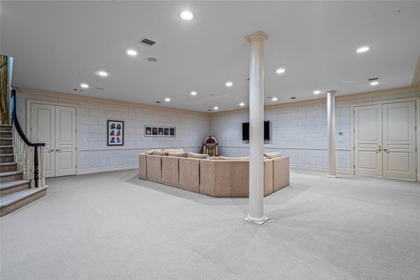 Interior, Living room, Recessed Lighting, Stone Walls
