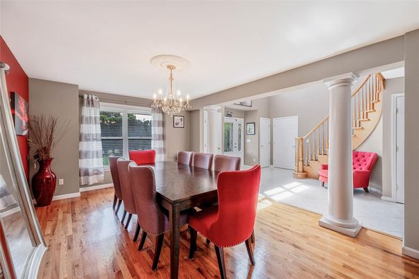 Chandelier, Dining room, Interior, Wood Texture Flooring