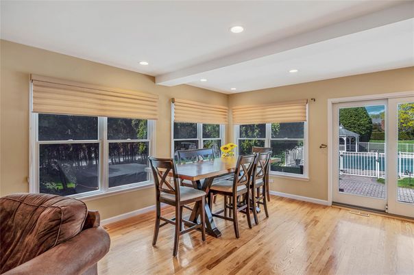 Dining room, Interior, Recessed Lighting, Wood Texture Flooring
