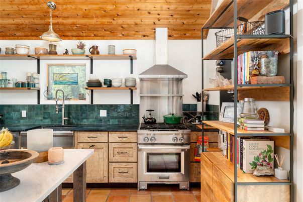 Interior, Kitchen, Pendant Lights, Stainless Steel Appliances, Wooden Ceilings