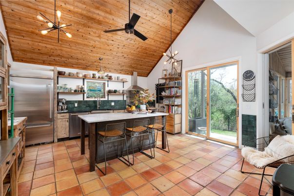 Interior, Kitchen, Pendant Lights, Stainless Steel Appliances, Wooden Ceilings