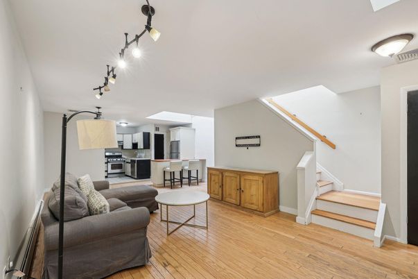 Dining room, Interior, Kitchen, Living room, Pendant Lights, Stainless Steel Appliances, Wood Texture Flooring