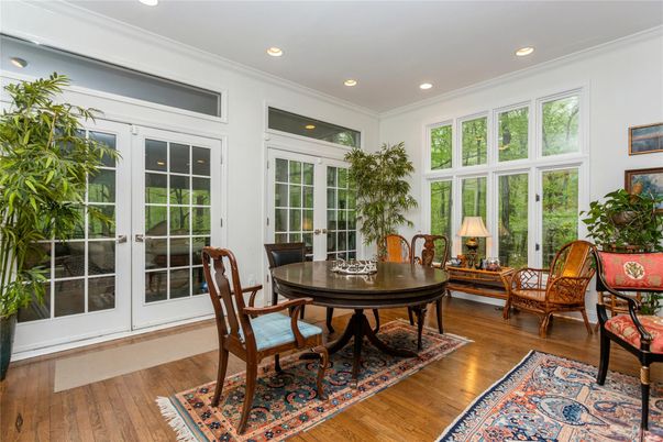 Dining room, Interior, Recessed Lighting, Wood Texture Flooring