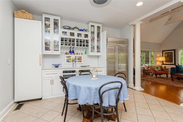 Dining room, Interior, Kitchen, Living room, Recessed Lighting, Stainless Steel Appliances, Wood Texture Flooring