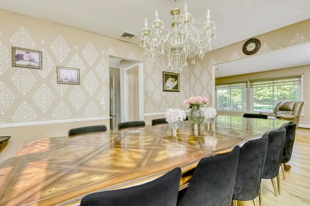 Chandelier, Dining room, Interior, Wood Texture Flooring