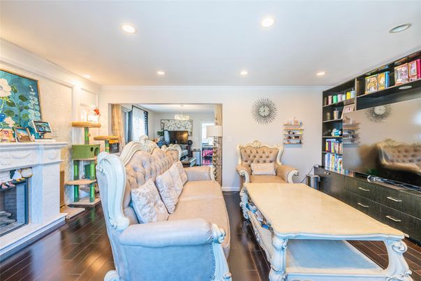 Chandelier, Fireplace, Interior, Living room, Recessed Lighting, Wood Texture Flooring