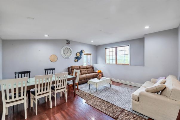 Dining room, Interior, Living room, Recessed Lighting, Wood Texture Flooring