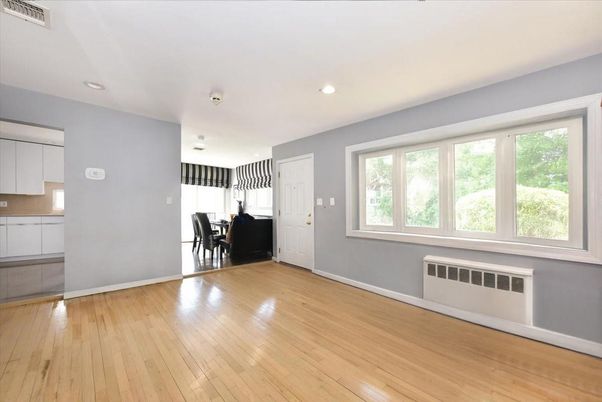 Dining room, Empty room, Interior, Recessed Lighting, Wood Texture Flooring
