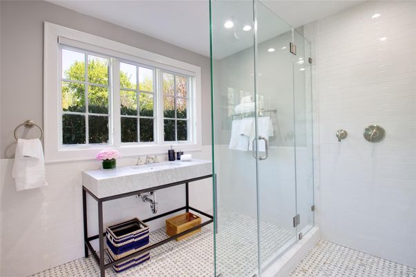 Bathroom, Glass Shower, Interior, Recessed Lighting