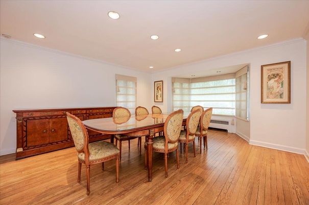 Dining room, Interior, Recessed Lighting, Wood Texture Flooring