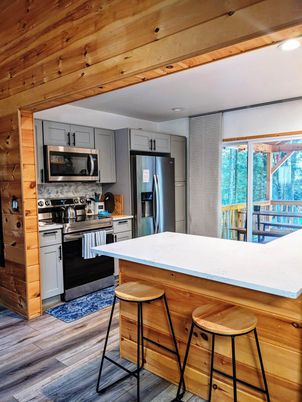 Interior, Kitchen, Recessed Lighting, Stainless Steel Appliances, Wooden Ceilings, Wood Texture Flooring, Wooden Walls