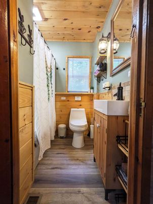 Bathroom, Interior, Wooden Ceilings, Wood Texture Flooring, Wooden Walls