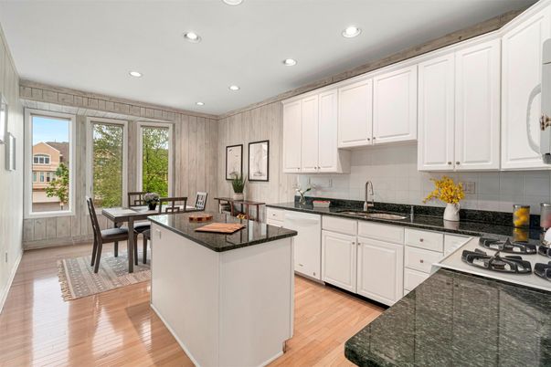 Dining room, Interior, Kitchen, Recessed Lighting, Wood Texture Flooring