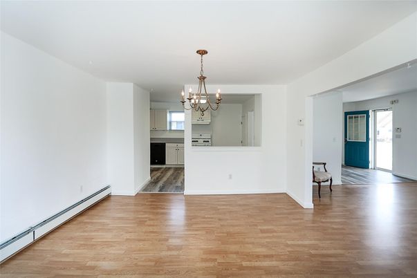 Chandelier, Empty room, Interior, Kitchen, Wood Texture Flooring