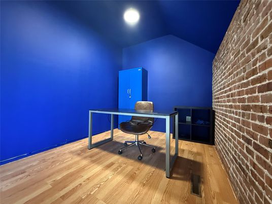 Home Office, Interior, Recessed Lighting, Stone Walls, Wood Texture Flooring