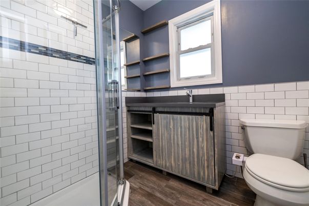 Bathroom, Glass Shower, Interior, Wood Texture Flooring