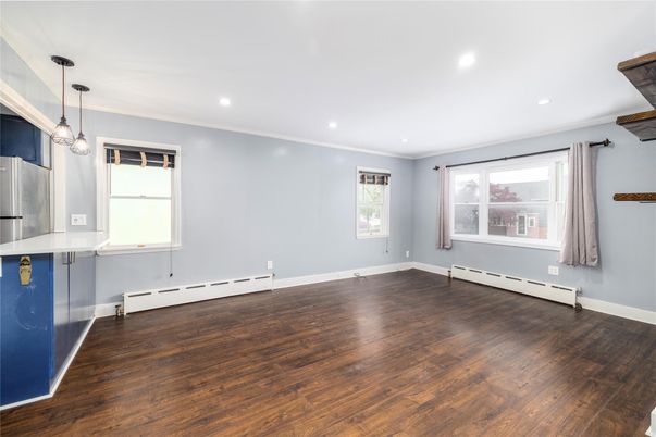 Empty room, Interior, Pendant Lights, Recessed Lighting, Wood Texture Flooring