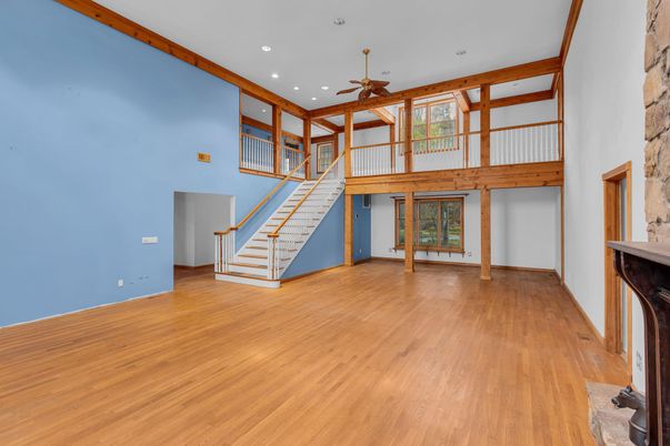 Fireplace, Interior, Recessed Lighting, Wood Texture Flooring