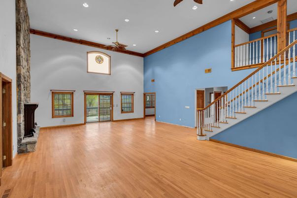 Empty room, Fireplace, Interior, Recessed Lighting, Wood Texture Flooring