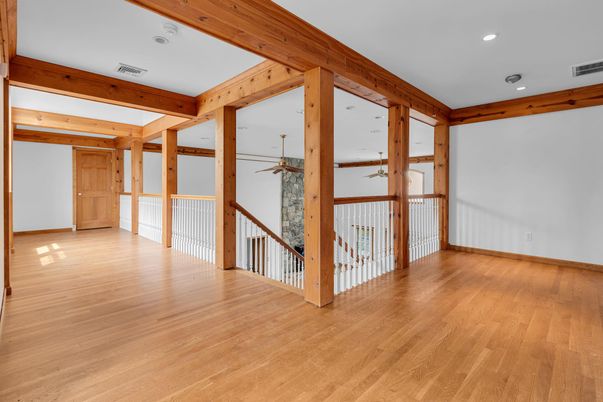 Empty room, Interior, Recessed Lighting, Wooden Beams, Wood Texture Flooring