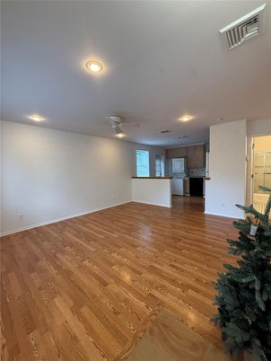 Empty room, Interior, Kitchen, Recessed Lighting, Wood Texture Flooring
