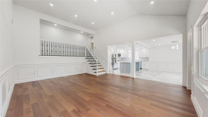 Empty room, Interior, Recessed Lighting, Wood Texture Flooring