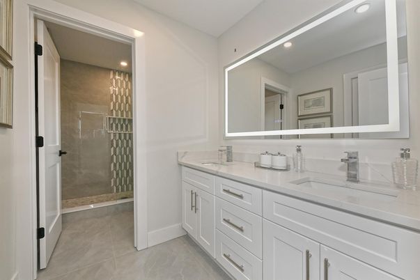 Bathroom, Dual Sink Vanities, Glass Shower, Interior, Recessed Lighting