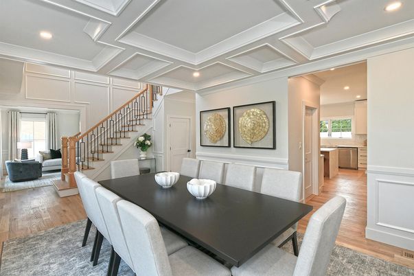 Dining room, Interior, Recessed Lighting, Wood Texture Flooring