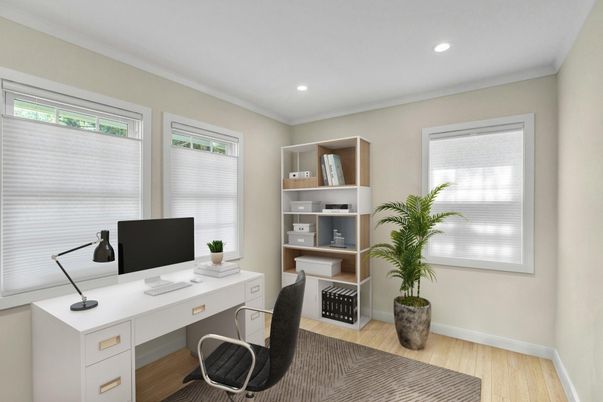 Home Office, Interior, Recessed Lighting, Wood Texture Flooring