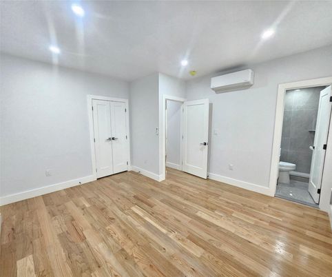 Bathroom, Empty room, Interior, Recessed Lighting, Wood Texture Flooring