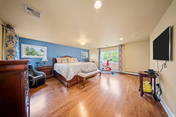 Bedroom, Fitness Equipment, Interior, Recessed Lighting, Wood Texture Flooring