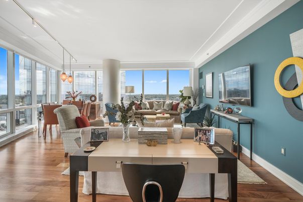Dining room, Interior, Living room, Pendant Lights, Wood Texture Flooring