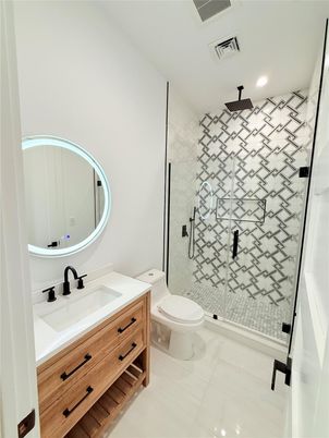 Bathroom, Glass Shower, Interior, Recessed Lighting