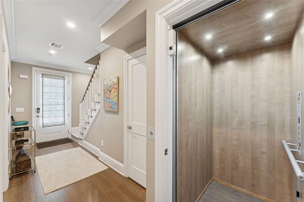 Elevator, Interior, Recessed Lighting, Wooden Ceilings, Wood Texture Flooring, Wooden Walls