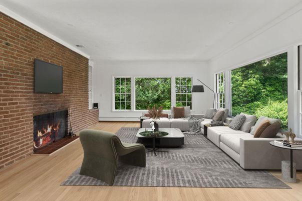 Fireplace, Interior, Living room, Stone Walls, Wood Texture Flooring