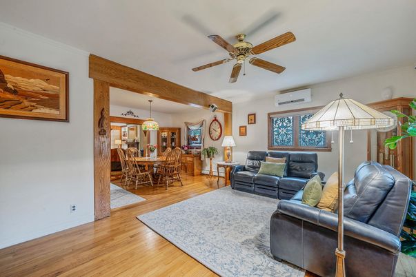 Dining room, Interior, Living room, Pendant Lights, Wood Texture Flooring