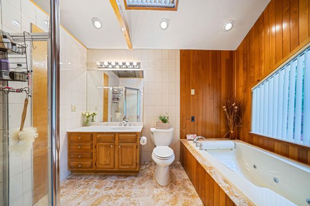 Bathroom, Glass Shower, Interior, Recessed Lighting, Wooden Walls