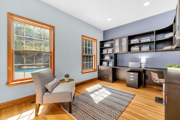 Home Office, Interior, Recessed Lighting, Wood Texture Flooring