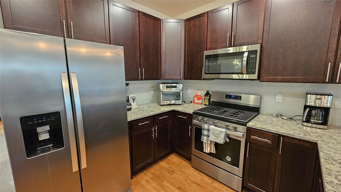 Interior, Kitchen, Stainless Steel Appliances, Wood Texture Flooring