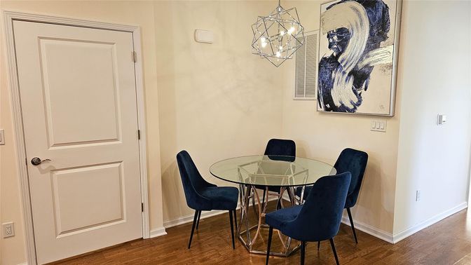 Chandelier, Dining room, Interior, Wood Texture Flooring